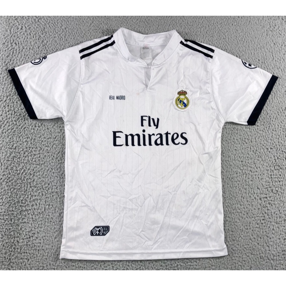 Real Madrid Soccer Jersey Men S White Fly Emirates Pinstripe S/S Blokecore
